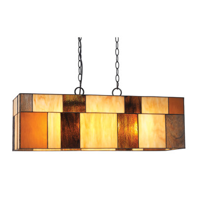 Mykonos 2 - Light Beige/Amber Glass Square/Rectangle Pendant