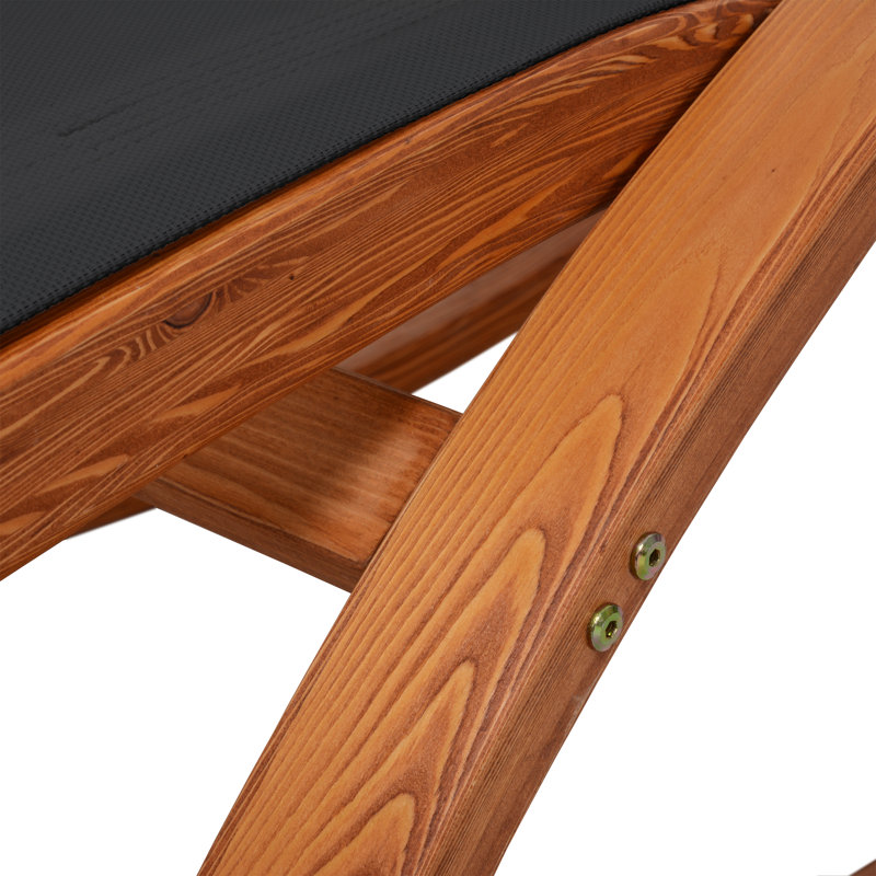 Chaise longue d'extérieur en bois de cèdre avec tissu en polyester enduit de PVC, Noir