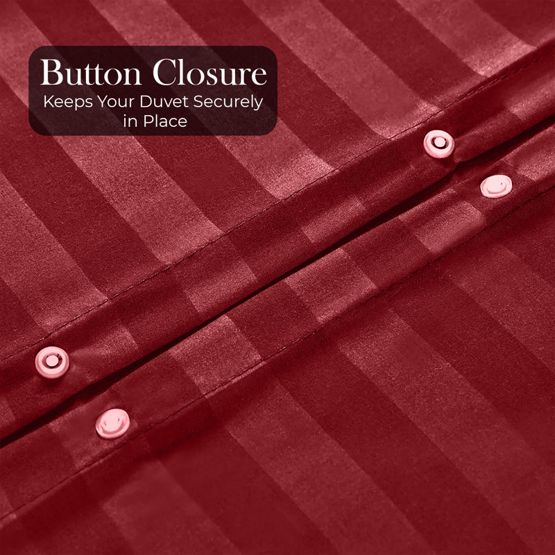 Microfiber Striped Duvet Cover Set with Pillowcases Included, Super King Duvet Cover + 2 Standard Pillowcases, Burgundy