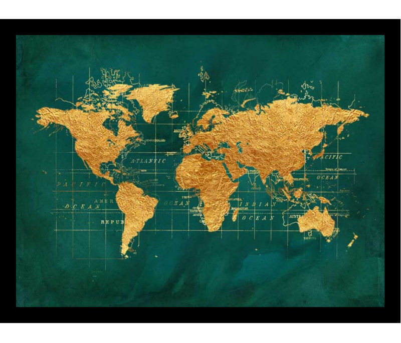 «World Map Gold Foil Poster», impression encadrée, H 24 po x l 32 po x P 1 po