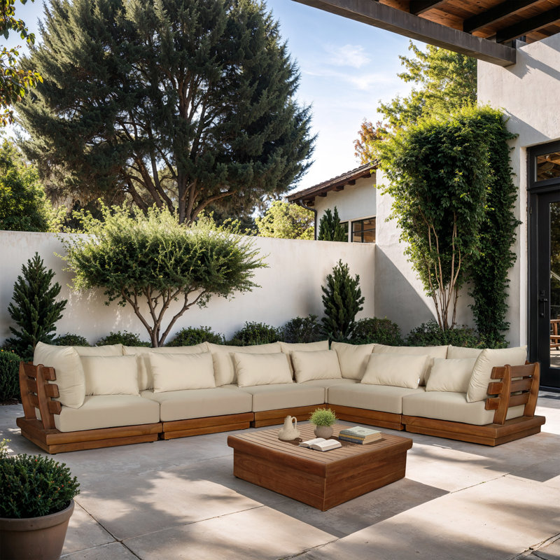 Kligfeld Water Resistant Fabric Upholstered Outdoor Patio Modular Sectional, Tan
