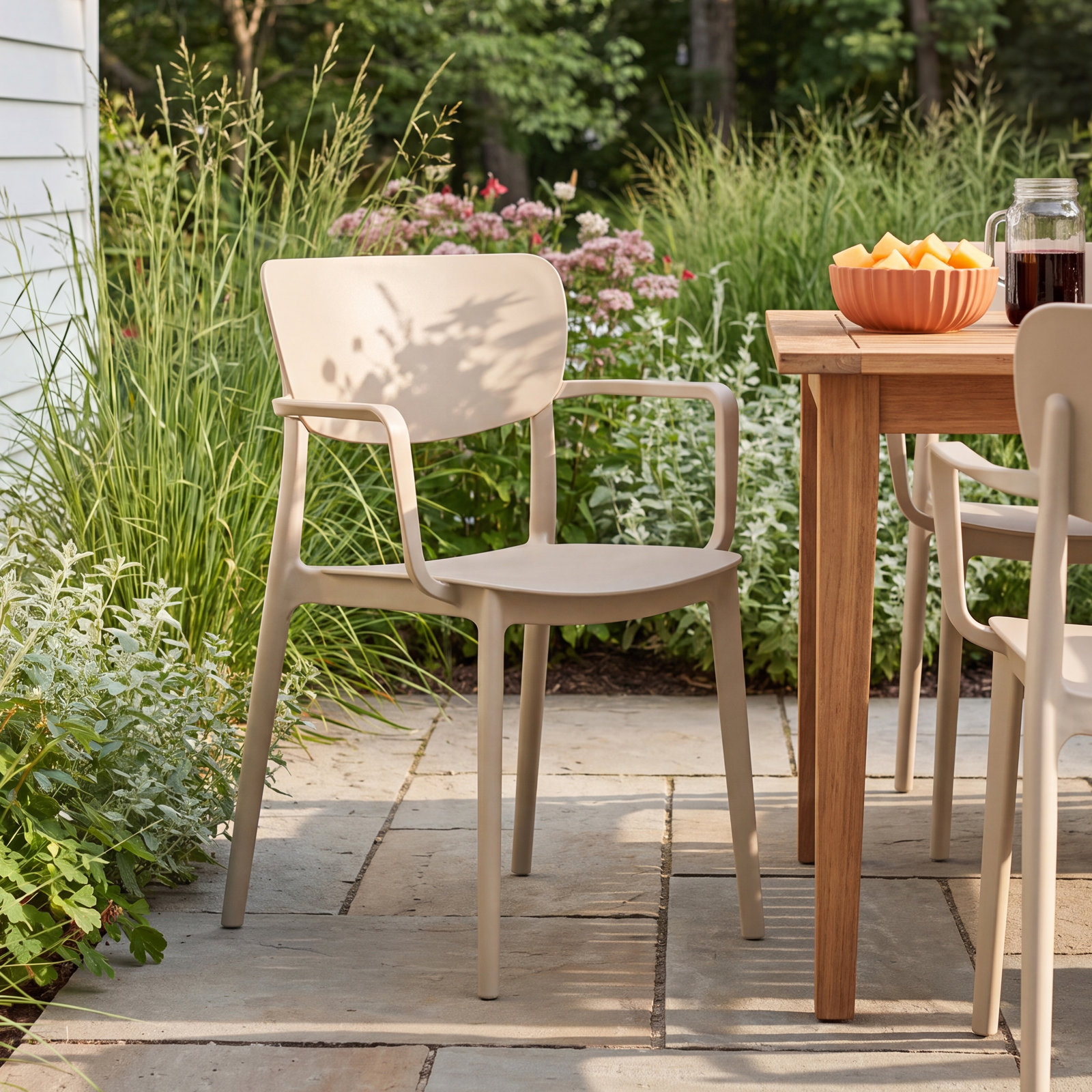 Farrah Stackable Patio Armchair, Taupe