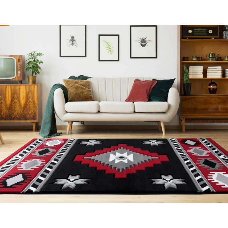 Tapis rouge à motif géométrique Sheridan, Rectangle 1 pi 10 po x 2 pi 8 po