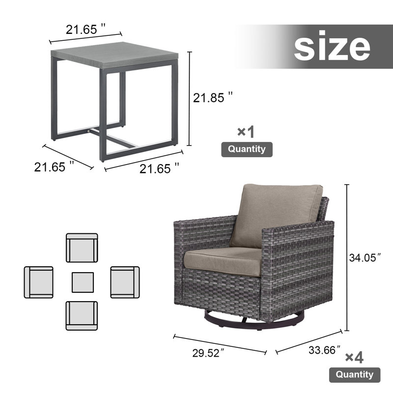 Nazime Ekon Patio Chair with Cushions, Gray