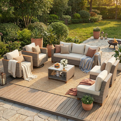 8-Piece Wicker Outdoor Patio Furniture Set with Thick Cushion, Patio Wicker Conversation Set for Backyard