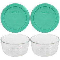 Pyrex 7202 1-Cup Clear Round Glass Food Storage Bowl and 7202-PC Red Plastic Lid (6-pack)