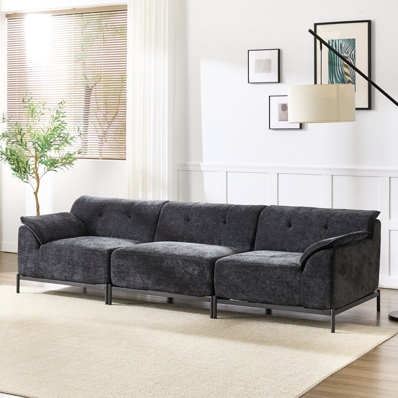 Canapé modulaire rembourré 3 personnes Modern Chenille, Noir
