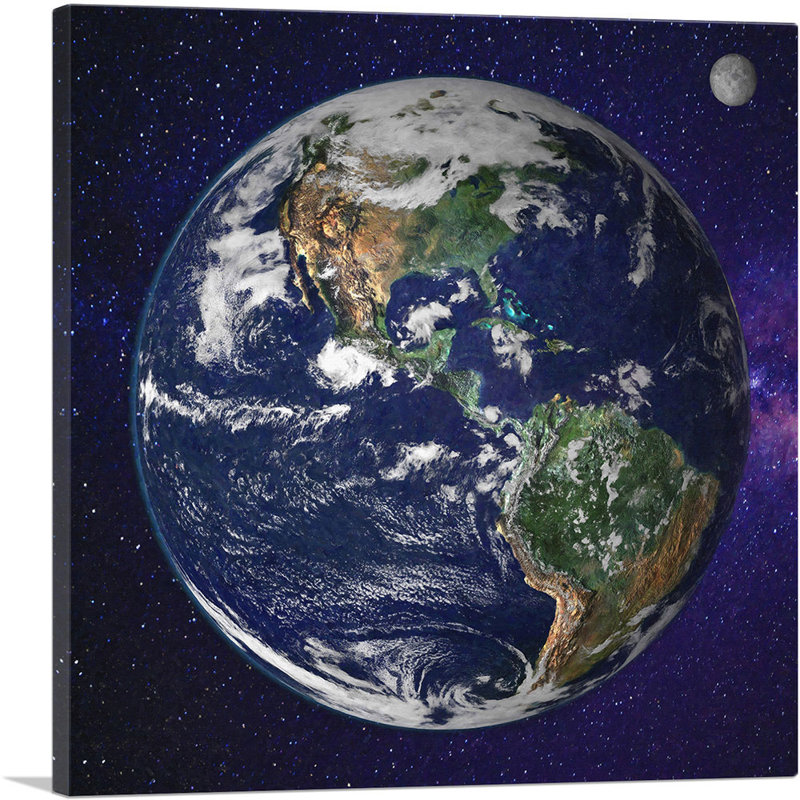 Planète Terre dans l'espace - reproduction de photo sur toile tendue, H 26 po x l 26 po x P 0,75 po