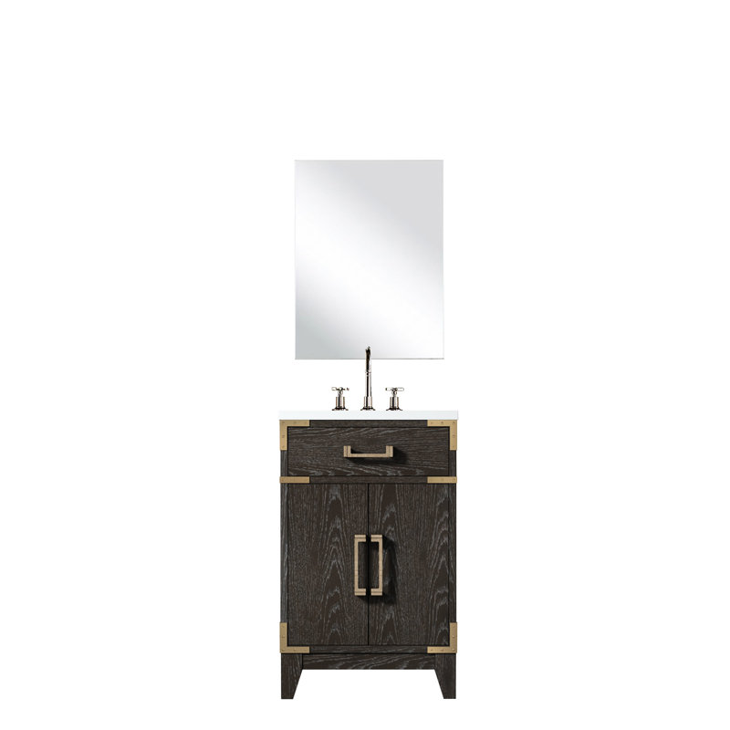 Meuble-lavabo en chêne brun avec comptoirs en acrylique poli à la main - comptoir de salle de bain Largeur compacte, 17"