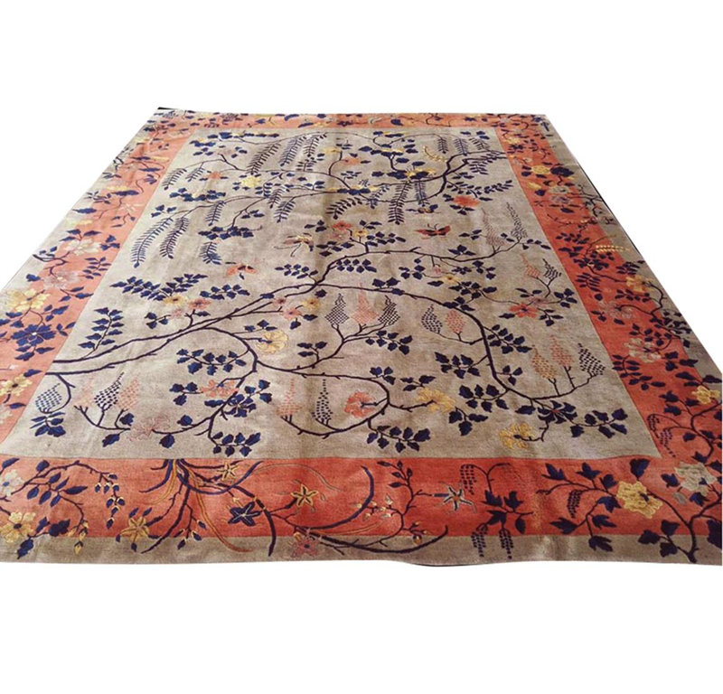 1920s Earth Tone Rust Antique Chinese Art Deco Rug 9' 0" x 11' 8" Wool Carpet