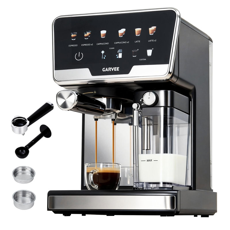 20 Bar Strong Coffee & Cappuccino Machine - 1450W Coffee Maker with Milk Frother, Self-Cleaning, LED Display, 2L Water Tank & 500mL Milk Tank - Color: Black