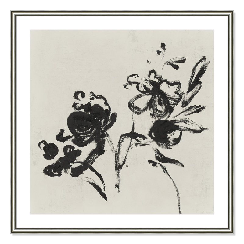 «Frony Black Florals I» par Isabelle Z - peinture encadrée, H 33,25 po x l 33,25 po, Argent argent