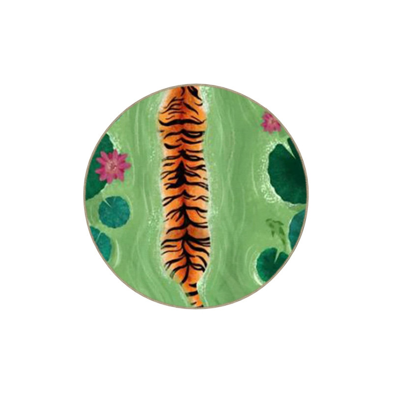 Green Themed Lake And Tiger Patterned Creative Modern Decorative Carpet, Rectangle 2'4" x 4'