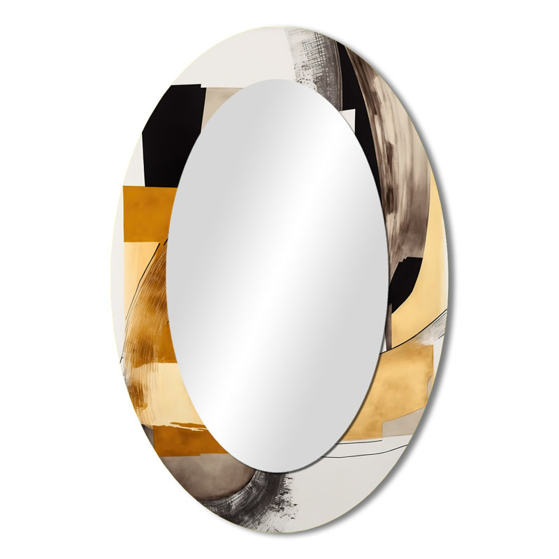 Glam Art Deco Abstract IV - Grand miroir mural ovale sur métal, 36 po x 24 po