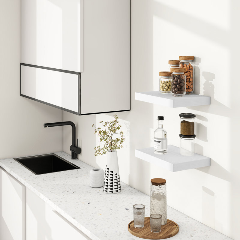 2-Piece 9.3" Extra Deep Wood Floating Shelves, Modern Design Wall Mount Display Shelves, White, 1.5" H x 36" W x 9.3" D