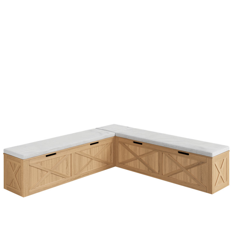 Banc de rangement en L avec coussin, Natural