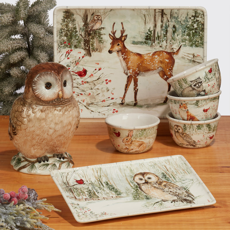 Winter Reindeer Ceramic Rectangular Serving Platter