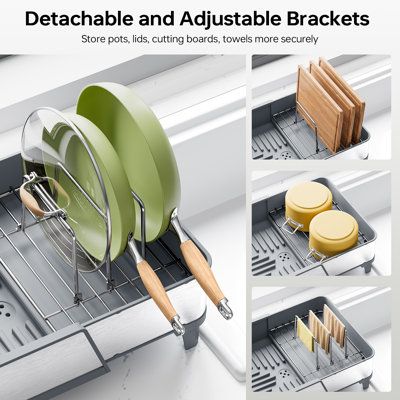 Expandable Dish Drying Rack, Extra Large Dish Rack for Kitchen Counter, Stainless Steel Dish Drying Rack, Foldable Dishes Drainer