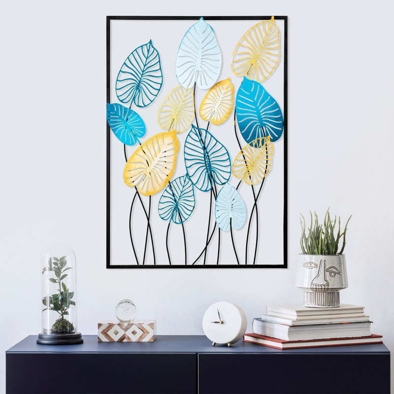 Coastal Wall Decor on Metal, Blue/Yellow