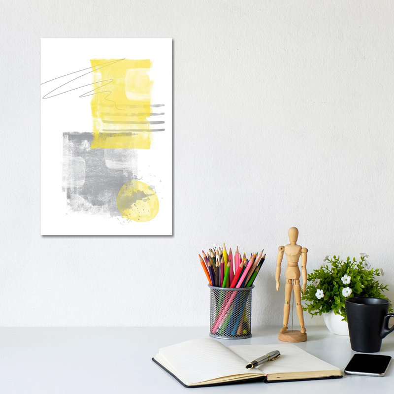 Watercolor Shapes V | Illuminating Yellow & Ultimate Grey by Melanie Viola - Wrapped Canvas Painting, 20.32 cm H x 30.48 cm W