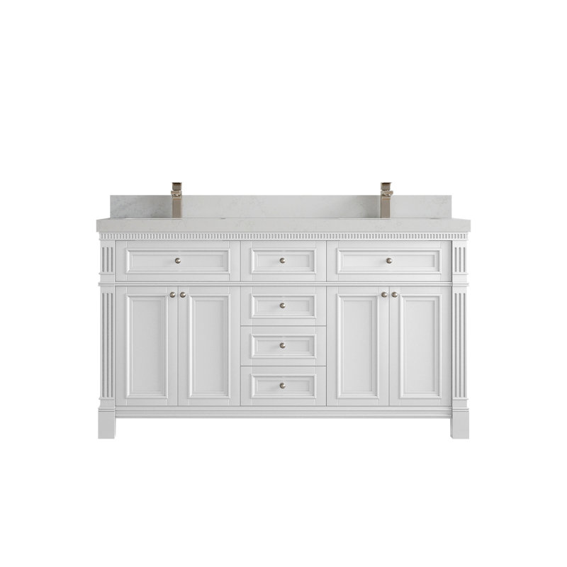 Paris 60 po X P 22 po Meuble-lavabo double D, Quartz de Carrare