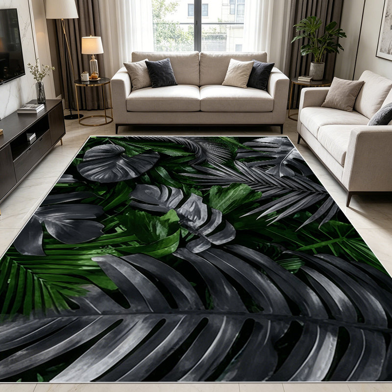 1PC Dark Tropical Palm Monstera Leaf area rugs for Living Room, Soft and Comfortable, Suitable for all seasons, easy-to-maintain, machine washable Indoor floor mat, Under Table Farmhouse suitable for Dining Table, Bedroom, Kitchen, Entryway, Patio,