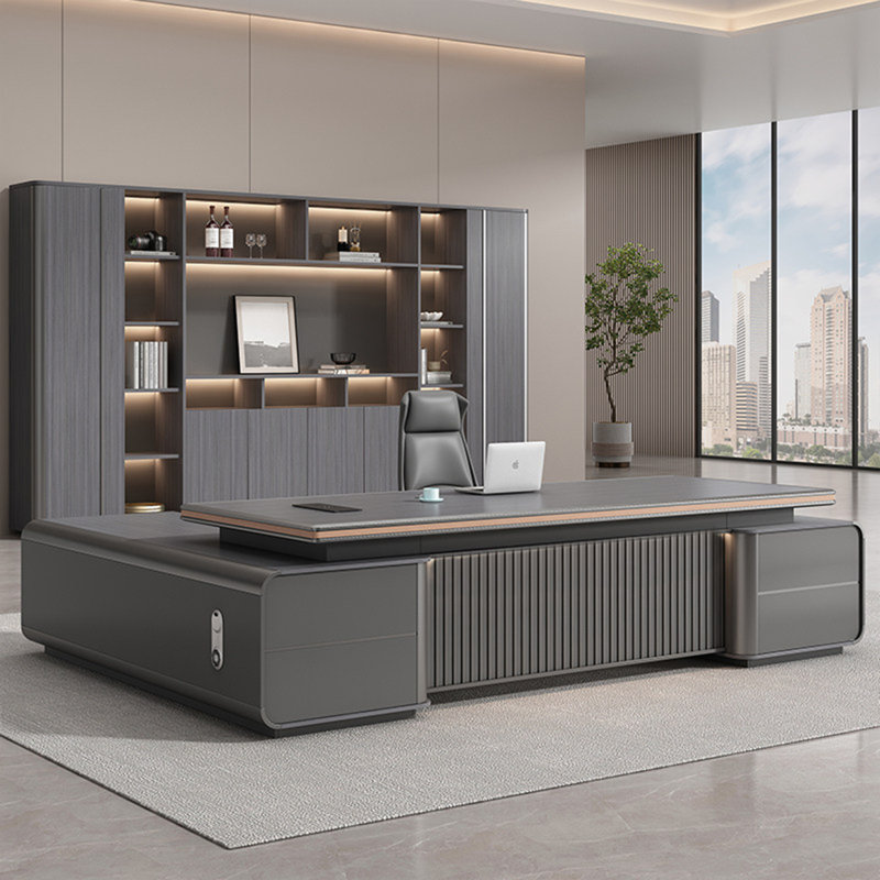 Bureau de direction haut de gamme en forme de L 102,36 po gris de luxe, 29.53" H x 102.36" W x 62.99" D