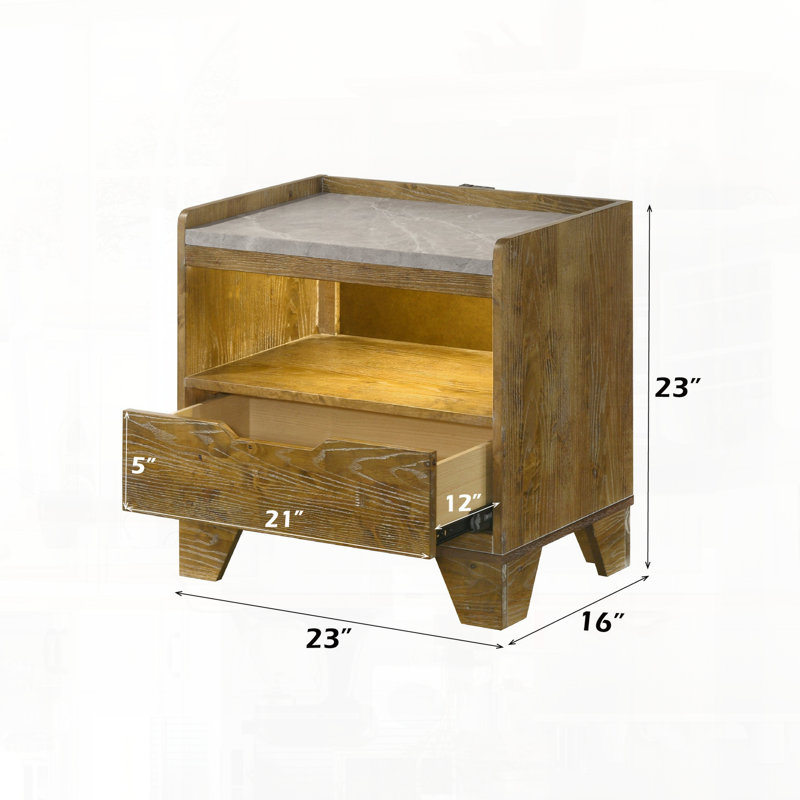 Table de chevet brun clair Aspen avec DEL et conception de chambre à coucher moderne