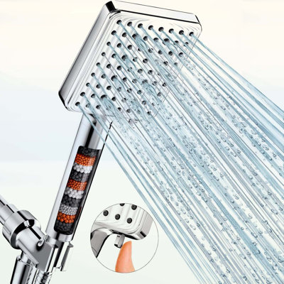 Pomme de douche à filtre MakeFit - Pomme de douche à main haute pression à 6 modes avec perles minérales filtrantes, ensemble de pomme de douche à main détachable avec tuyau en acier inoxydable et support de bras de douche