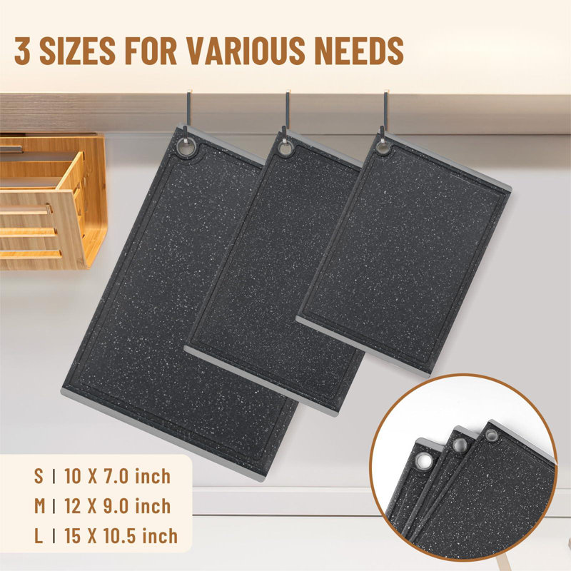 Light Gray Plastic 3-Piece Cutting Board Set with Non-Slip Feet