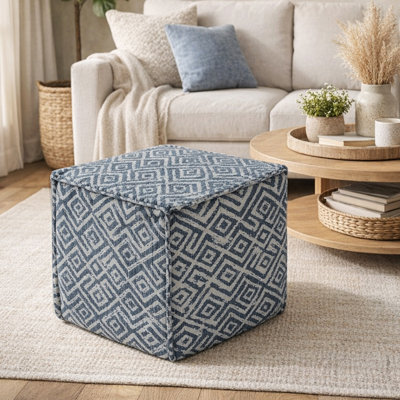 Pouf Hampton Square - bleu géo