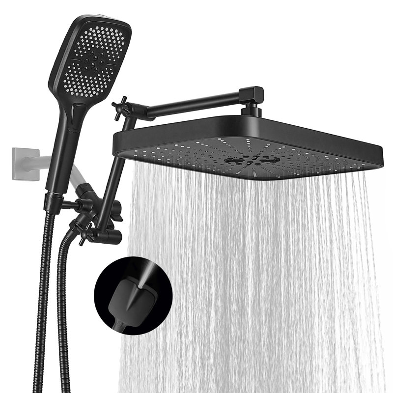 Dual Shower Head With Handheld Spray - High Pressure Rainfall Shower System, 3+1 Spray Modes, Includes 3-Way Diverter & Adjustable Extension Arm
