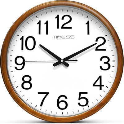 Horloge murale, finition de style bois classique, horloge analogique silencieuse à piles, décor rétro idéal pour la maison, la chambre à coucher, le salon, la cuisine, la salle de bain, le bureau (bois jaune)