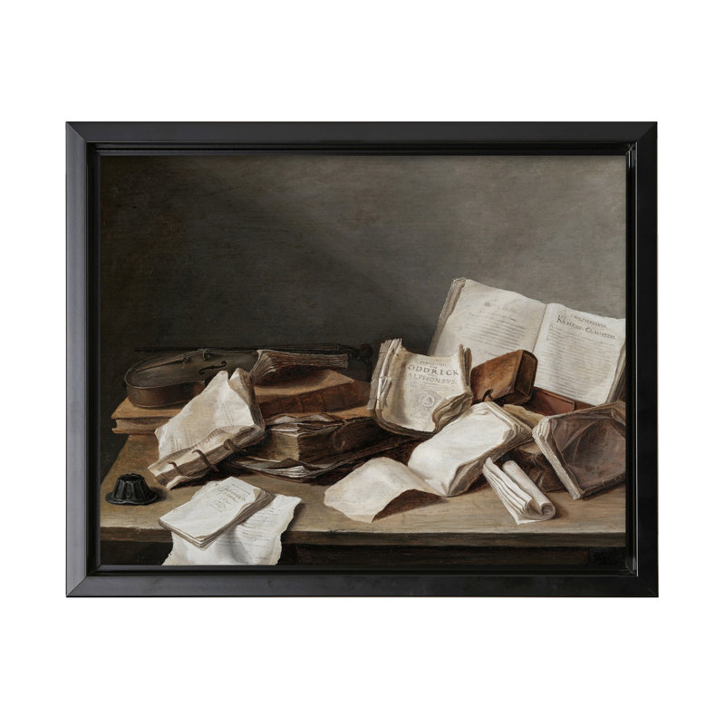Nature morte avec des livres, Cadre noir, Canevas, H 08 po x l 10 po