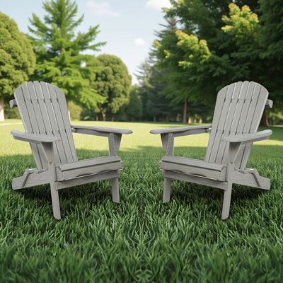 Ensemble de 2 chaises Adirondack pliantes en bois de pruche massif - chaises de patio pour l'extérieur avec grain de bois gaufré
