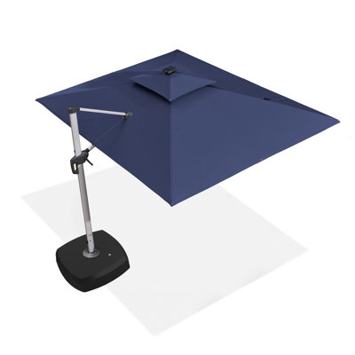 Parasol d'extérieur rectangulaire lumineux 9 pi x 12 pi à DEL avec base à roulettes, bleu marine