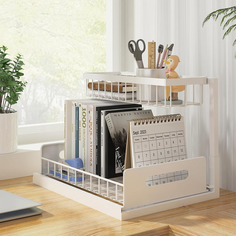 Organisateur sous évier, étagère coulissante à 2 niveaux avec rangement pour armoire de cuisine, blanc, paquet de 2