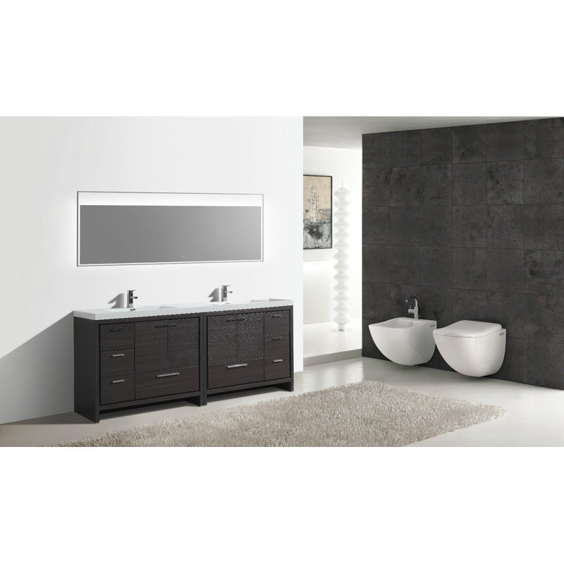 Ensemble de meuble-lavabo double 83 po Bobijo, Chêne gris foncé