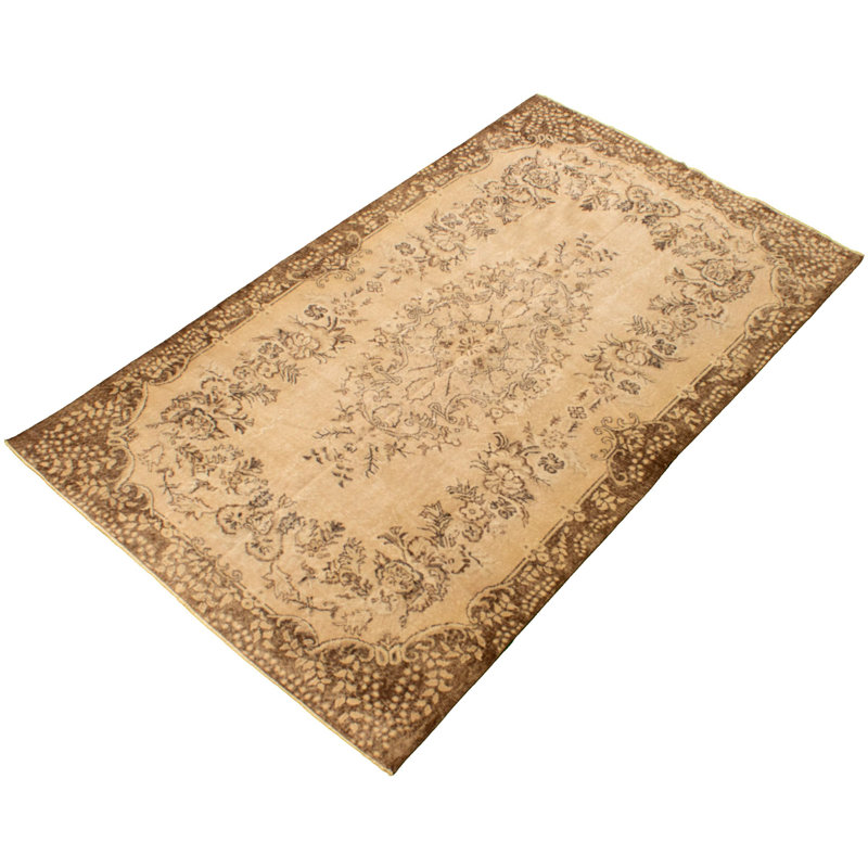 Tapis décoratif en laine brun clair en laine de conception unique 5 pi 10 po x 9 pi 10 po noué à la main 1980s