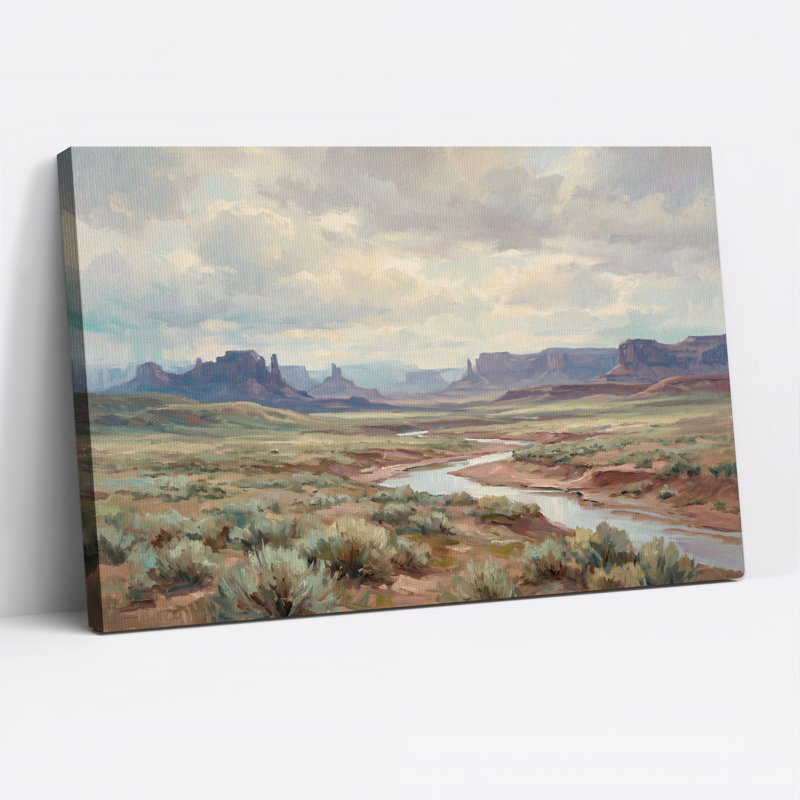 Tableau sur toile représentant la vallée de Mesa avec une rivière sinueuse, H 24 po x l 36 po