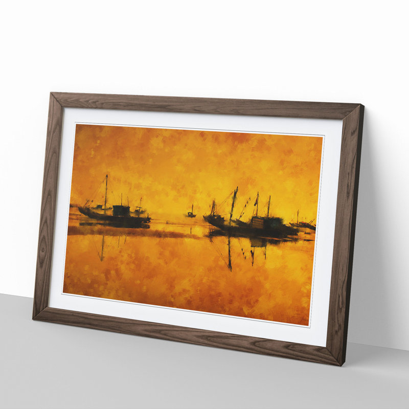 Fishing Boats at Sunset - Framed Print, Walnut Framed, 27cm H x 36cm W x 2cm D