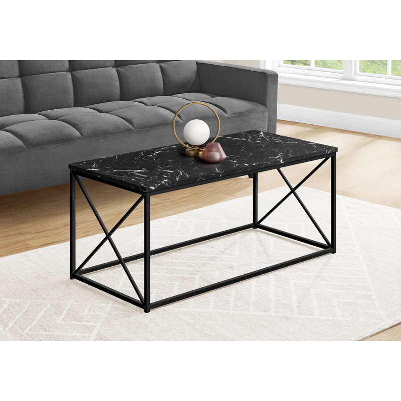 Table basse rectangulaire contemporaine de style contemporain noir, L 40 po, avec pieds en stratifié marbré noir et métal | Idée cadeau