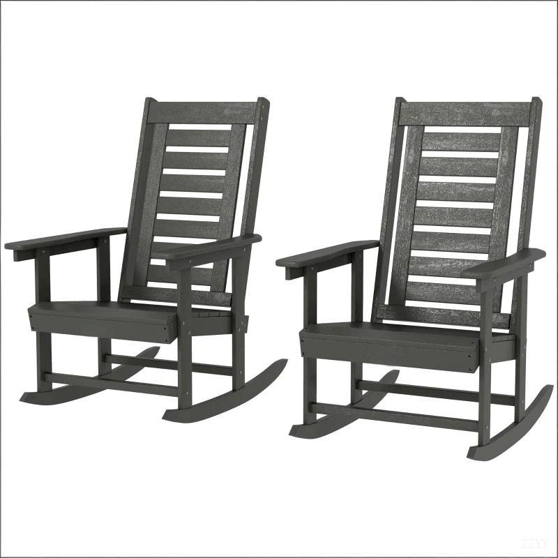High Back Chairs,2 Pieces Outdoor Rocking Chairs, Dark Gray