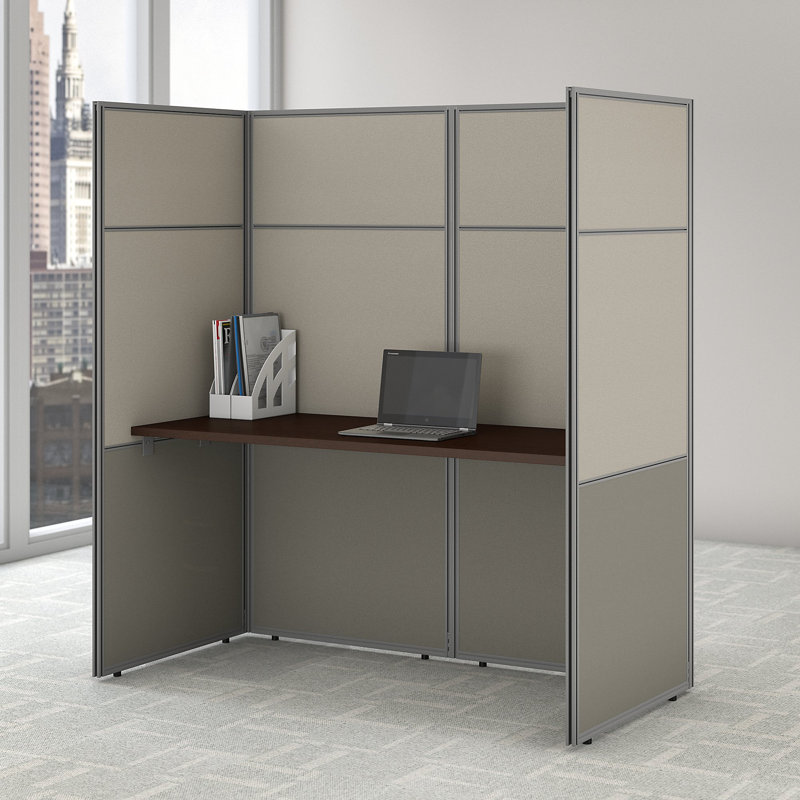 Easy Office Rectangle 1 Person Cubicle with Cable Management, Mocha Cherry