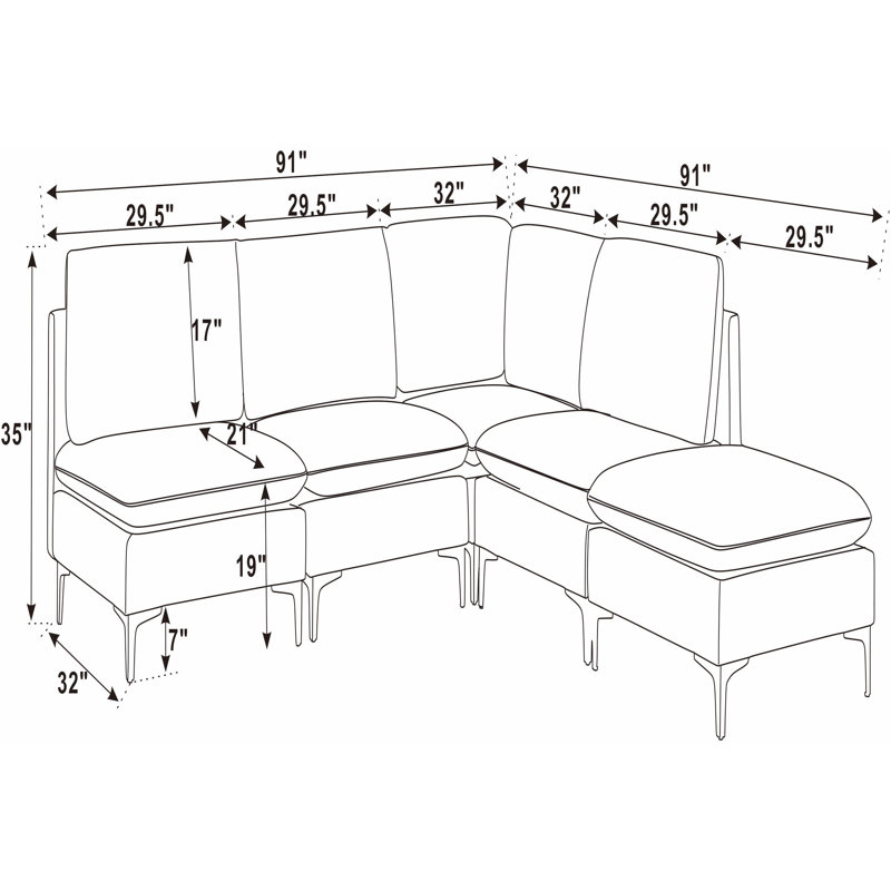 Atheana Upholstered L-Shaped Sectional Reversible, Blue Linen Blend