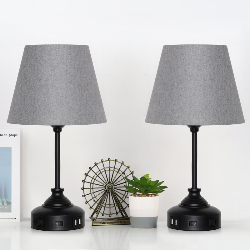 Lampe de bureau fonctionnelle deux pièces avec abat-jour roulé gris