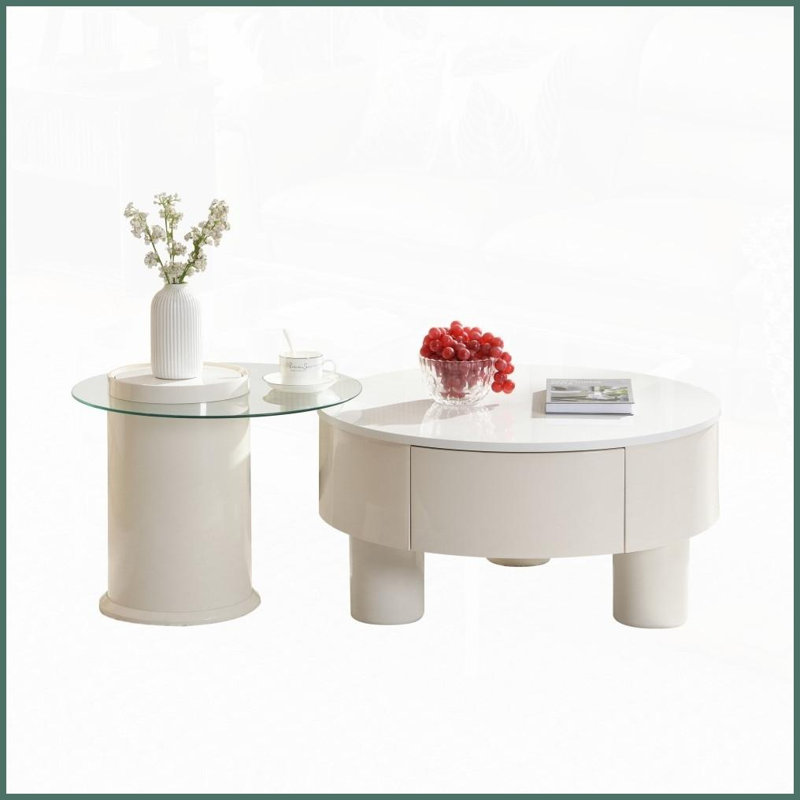 Ensemble de 2 tables basses gigognes en plastique blanc avec rangement, 27,56 po 19,69 po pour le salon, Blanc