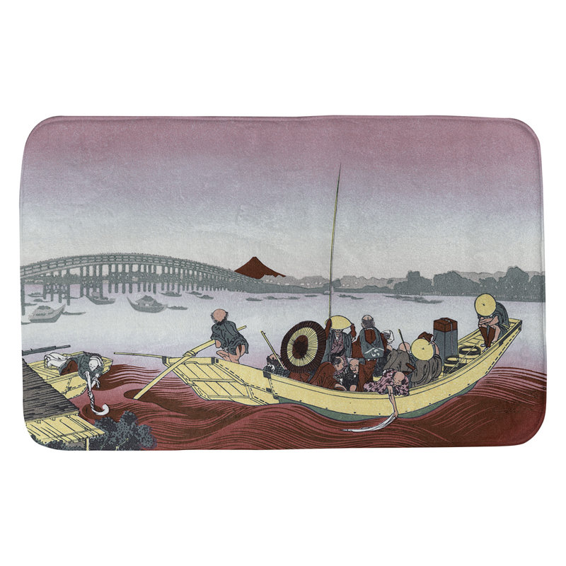 Tapis de bain coucher de soleil à travers la ryogoku bridge Clair, l 21 po x L 34 po, Rouge