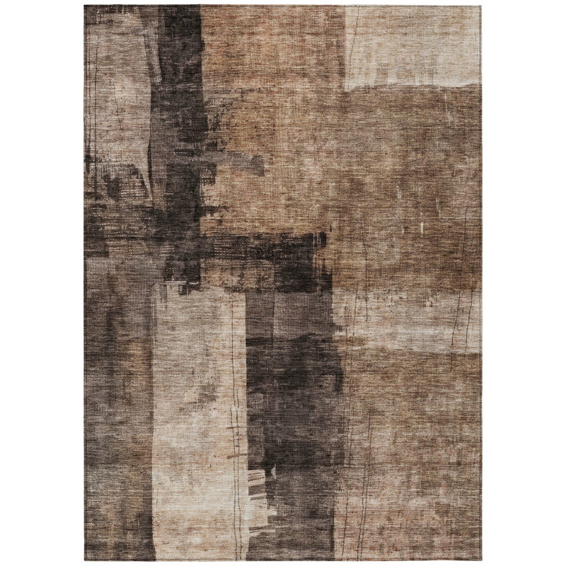Tapis intérieur lavable abstrait 9 pi x 12 pi brun et noir