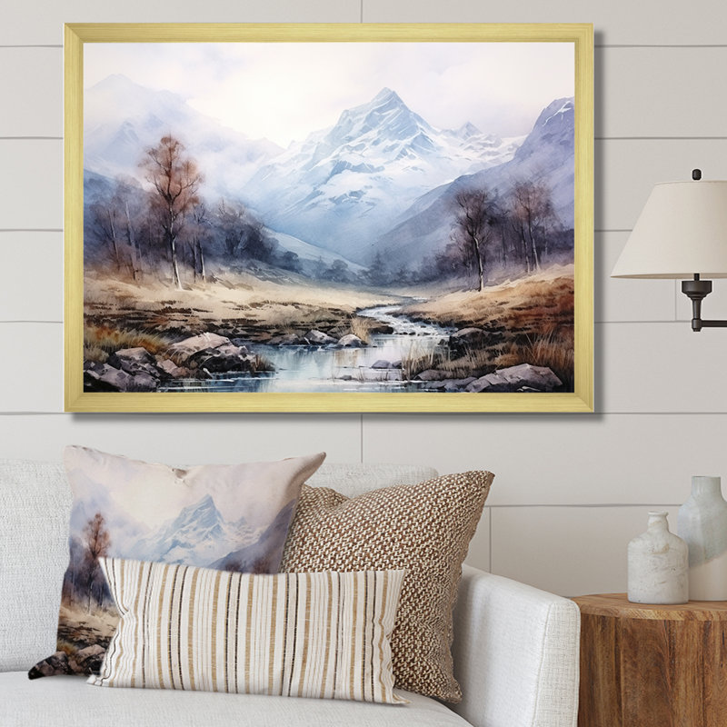 «European Fog Mountain Dream II - Winter Landscape», art mural, H 24 po x l 32 po x P 1 po, Cadre flottant brun